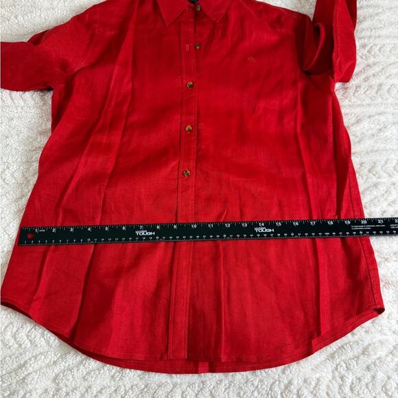 100% Linen Ralph Lauren Women’s Roll Tab Collared Red Button Shirt Sm Normcore - Picture 6 of 8